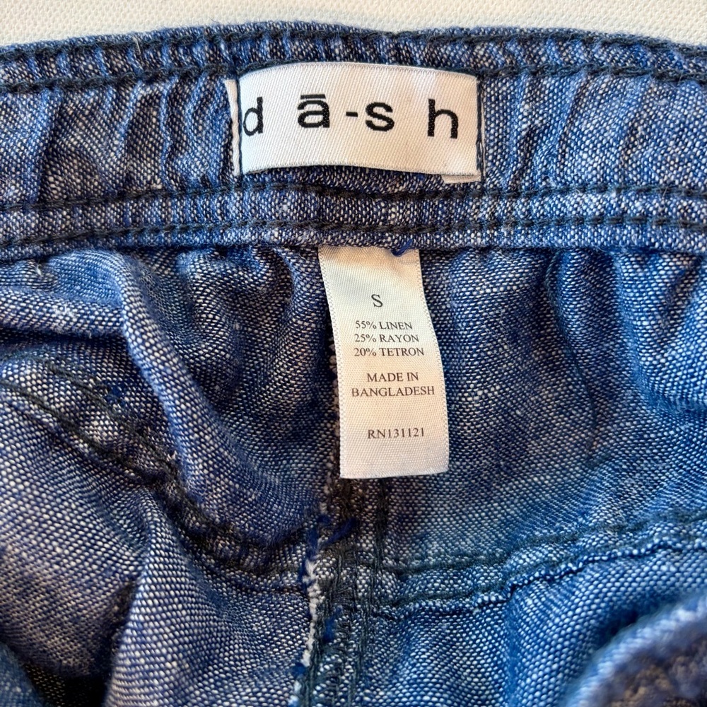 da-sh Linen Blend Boho Denim Blue Straight Leg Pants Small Drawstring Pockets - Picture 14 of 14